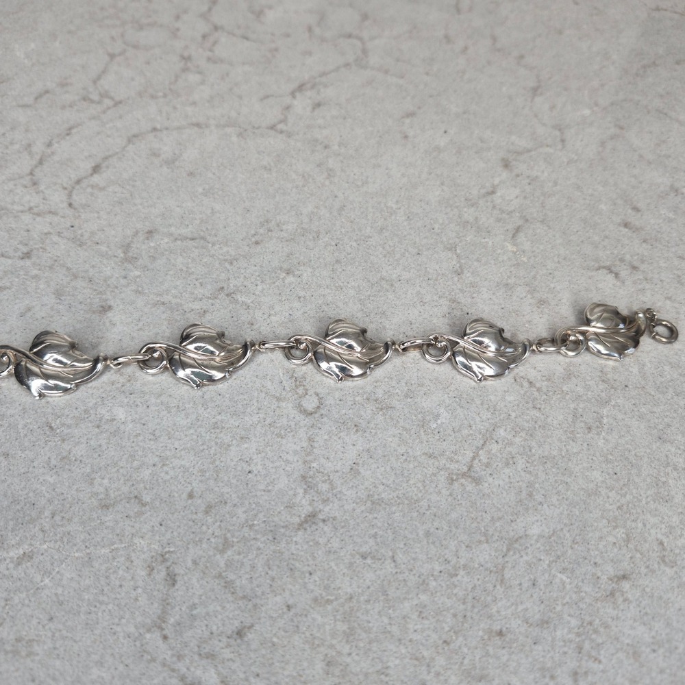 Danecraft Bracelet Sterling Silver Leaf Link Vintage Silver Women